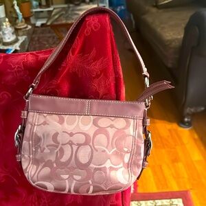 Coach Signature Purple Canvas Leather 
Shoulder Bag 9”x6”